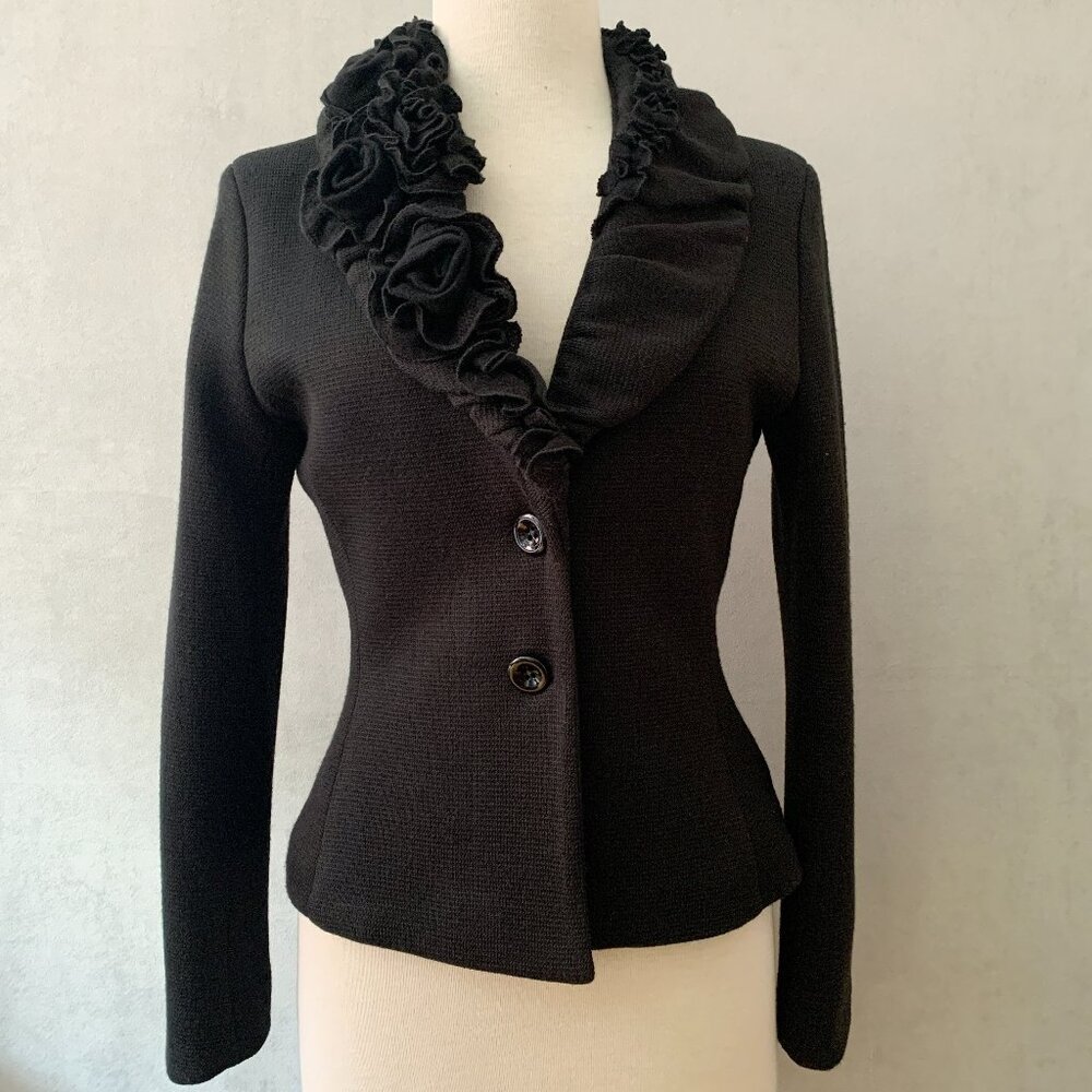 Rinascimento Italy Black Knit Flower Jacket | Y2K Vintage S-M
